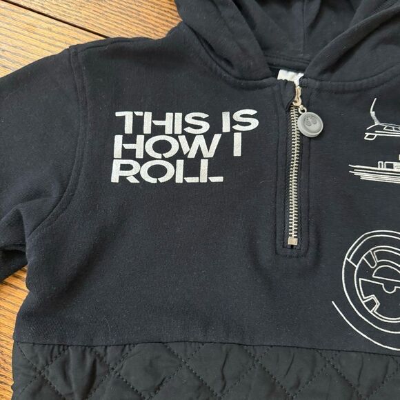 DISNEY Star Wars BB-8 Boy’s Pull Over Hoodie Size S Black/Silver Sweatshirt Hood - Picture 2 of 9